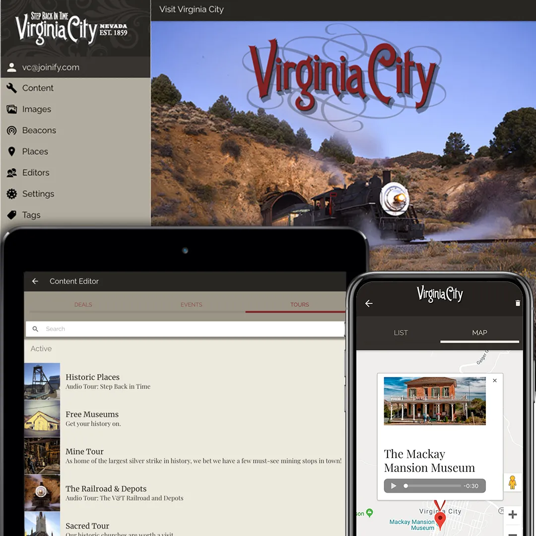 Visit Virginia City across the admin dashboard, tablet and phone